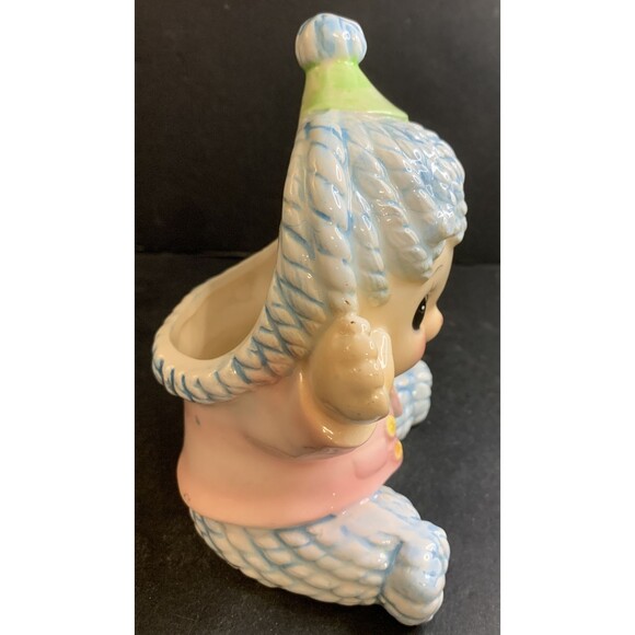 Vintage Relpo Baby Clown Planter Blue Mop Hair Ceramic Nursery Decor Rare # 6339 - Picture 2 of 8